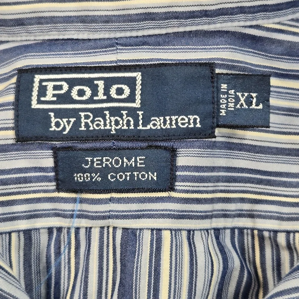 Polo Ralph Lauren Jerome Shirt Mens XL Blue Striped‎ Cotton Button Front Casual